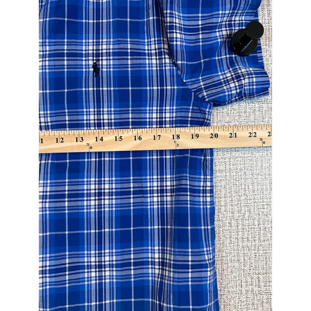 Ralph‎ Lauren Boys XL 18-20 Blue Plaid Short Sleeve Button Down Classic Preppy